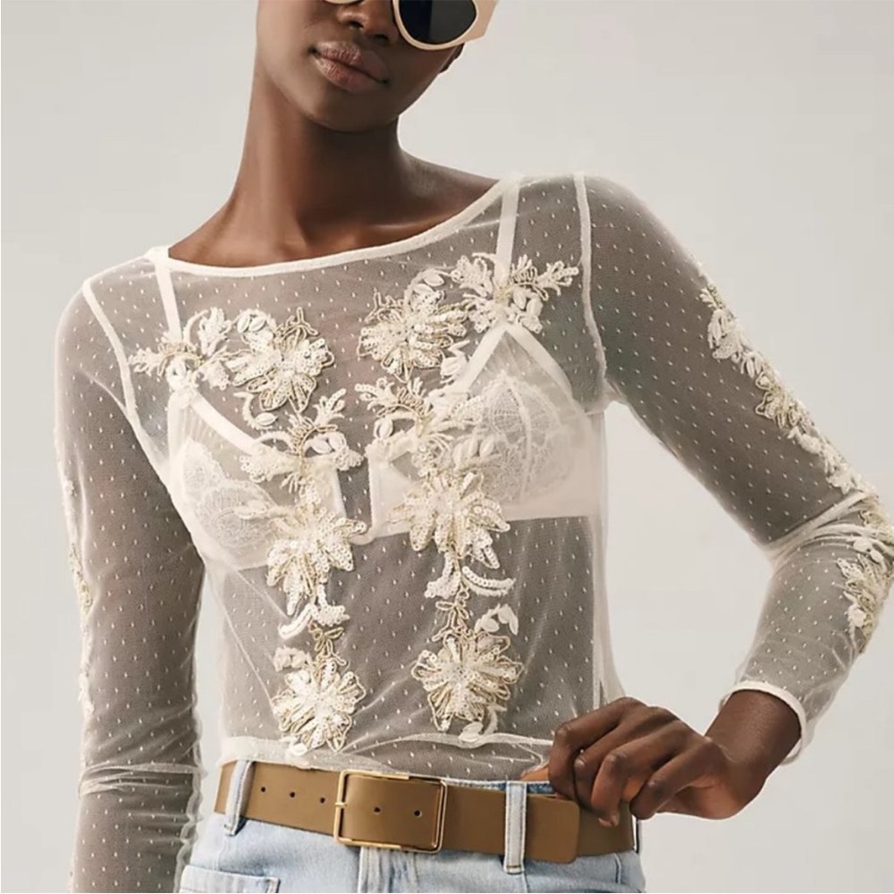 Anthropologie Maeve Sheer Embellished Top (size S)